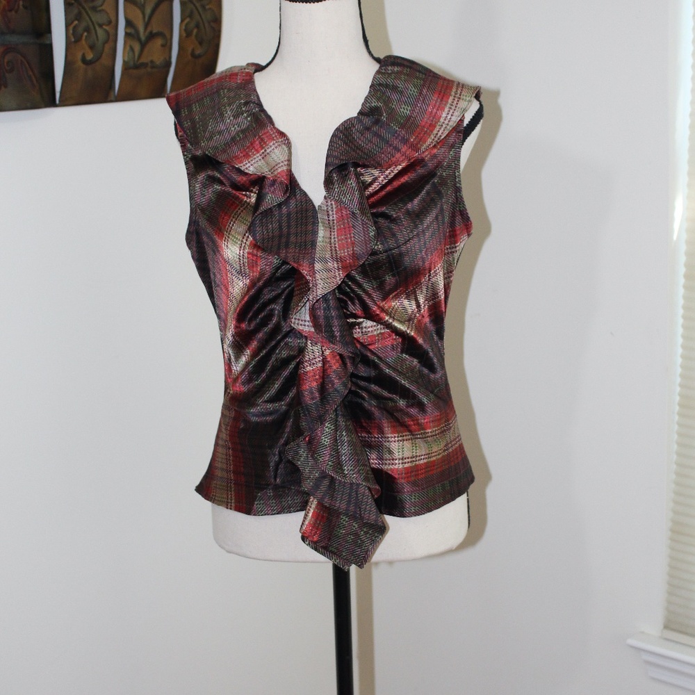 Farinaz Taghavi, Ruffle sleeveless multi color top .......